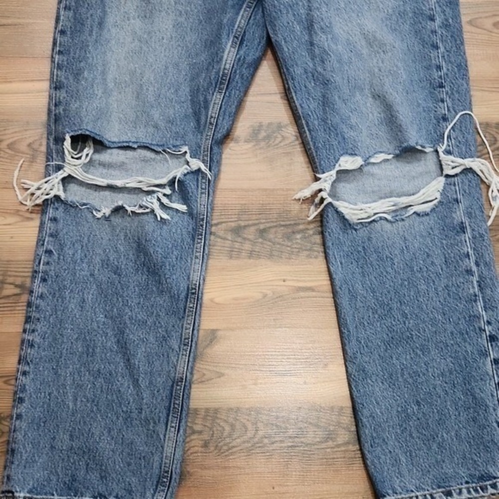 Topshop Dad Jeans Button Fly 34x32 Distressed Grunge Slouch Relaxed Dirty Work - Picture 2 of 7